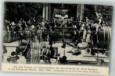 W8900 Augsburg , Bay Jahrhundertfeier der Einverleibung der Stadt Augsburg in das Königreich Bayern 1906 Festzug Bachusgruppe vor Prinz Ludwig von Bayern Adel Bayern 1906 Foto AK