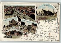 06869 O4522 Coswig , Anh 1897 Lithographie Marktplatz Bahnhof Friederikenstraße Breiterweg