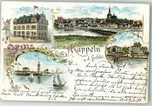 24376 W2340 Kappeln , Schlei 1898 Lithographie Schleimünde Post Strandhotel