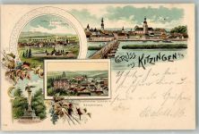 97318 W8710 Kitzingen 1901 Lithographie Deuster'scher Schloss Kriegerdenkmal Mainbrücke