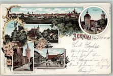 16321 O1280 Bernau b Berlin 1900 Lithographie Bürgermeisterstrasse Stadtmauer Pulverturm Königstor Kronprinzen Allee