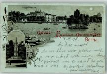 04552 O7200 Borna b Leipzig 1898 Lithographie / Mondschein Gasthaus Zum Genfer See Kriegerdenkmal