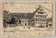 72760 W7410 Reutlingen 1904 Künstlerkarte Kgl. Gymnasium Kgl. Kreisregierung sign. E. Herthmann