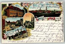 38729 W3372 Lutter am Barenberge 1910 Lithographie Bahnhofstrasse Marktplatz Kirche Herzogl. Amtsgericht Bahnpost Zug 400