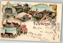 89257 W7918 Illertissen 1899 Lithographie Kath. Kirche Bahnhof Rathaus Ev. Kirche Schloss Illertissen