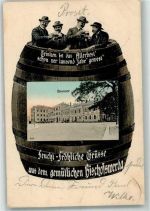 01877 O8500 Bischofswerda 1907 - Herrenrunde im Bierfaß Bahnhof