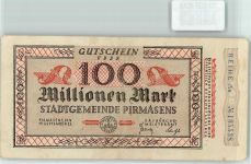 W6780 Pirmasens 100 Millionen Mark Notgeld ab Million Notgeldschein