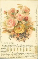Buchstaben mit Ziehmechanik Ewig Dein Veilchen Lithographie Rose Mechanik Zieh AK