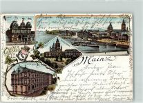 55116 W6500 Mainz a Rhein 1898 Lithographie Dom Gutenbergdenkmal Bahnhof Kurfürstl. Schloß