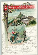 53639 W5330 Königswinter 1900 Lithographie Restaurant Drachenfels Esel