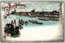 39104 O3000 Magdeburg Lithographie Elbe Raddampfer Magdeburger Dom