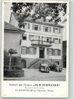 69436 W6936 Schwanheim , Baden Foto AK Landpost Schwanheim Gasthaus-Pension Zum Schwann Oldtimer