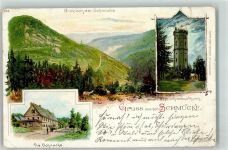 98559 O6054 Schmücke 1898 Lithographie Gasthaus Schmücke Rehe Aussichtsturm