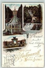 34117 W3500 Kassel , Hess 1897 Lithographie Cascaden neuer Wasserfall Au Tor Neu Jahr