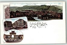 34117 W3500 Kassel , Hess Lithographie Autor Friedrich Wilhelmplatz Löwenbrunnen Herkules