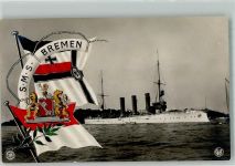 SMS Bremen Fahnen Wappen Gebr. Lempe Serie 1241Nr. 33 Marine WK I Foto AK
