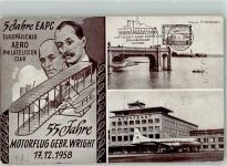 55 Jahre Motorflug Gebr. Wright Gedächtnisflug Stempel Flugwesenpionier 1958 Gebrauchsspuren