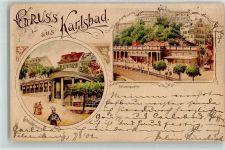 Karlovy Vary Karlsbad 1902 Lithographie Felsenquelle Schlossbrunnen Frauen