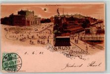 01067 O8000 Dresden 1902 Lithographie / Mondschein Schloßplatz Radfahrer Hunde Kutschen