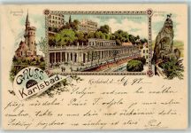 Karlovy Vary Karlsbad 1897 Lithographie Stephanie Warte Mühlbrunn Colonnade Hirschensprung