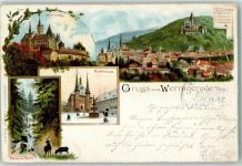 38855 O3700 Wernigerode 1898 Gebrauchsspuren Lithographie Schloß Rathaus Hirsch Reh