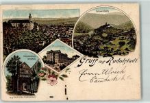 07407 O6820 Rudolstadt 1900 Lithographie Klosterruine Paulinzella Schwarzburg Residenzschloß