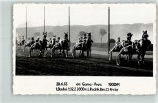 Da Gamma Preis !. Bastel , L. Rudnick Besitzer O. Fricke Trabrennen 1955 FOTO KEINE AK
