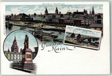 55116 W6500 Mainz a Rhein Lithographie Vom Castel Neue Rheinbrücke Gutenberg Denkmal Raddampfer Kutsche Gruss