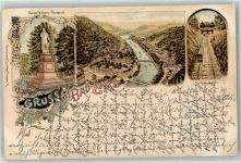 56130 W5427 Bad Ems 1899 Lithographie Kaiser Wilhelm Denkmal Malbergbahn