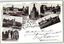 01067 O8000 Dresden 1898 Lithographie Sophienkirche Gemäldegalerie Zwinger Frauen-Kirche Zwingerteich