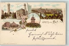 95028 W8670 Hof , Saale 1896 Lithographie Labyrinth Rathaus Thomashöhe Post