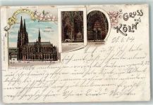 50667 W5000 Köln Stadt 1904 Lithographie Dom Südseite Westportal Südportal Blumen Gruss
