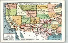 red Circles indicate Santa Fe Hotels and Dining Stations Motiv USA Lithographie