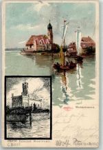 88142 W8992 Wasserburg Bodensee 1900 Gebrauchsspuren Schloss Montfort Segelboot sign. C. Biese