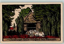 21368 W2121 Dahlenburg Künstlersteindruck Lüneburger Heide Schafstall Schafe beim Riesenstein