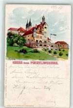 4020 Linz 1899 Lithographie Kirche Hotel Pöstlingberg