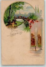 04103 O7000 Leipzig Lithographie Gruss Brücke Blumen Springbrunnen