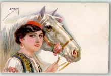 Frau mit Pferd Erkal Nr.328-4 Usabal, L. Künstlerkarte