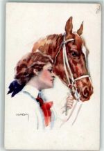 Frau mit Pferd WB SS Serie 4684 Usabal, L. Künstlerkarte