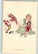 sign.Monasse Affe Puppen Wenn zwei sich streiten B.K.W.I. Nr.542-5 Clown Künstlerkarte