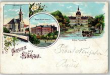 63450 W6450 Hanau 1901 Gebrauchsspuren Schloß Philippsruhe Johanneskirche Kgl. Zeichenakademie Lithographie