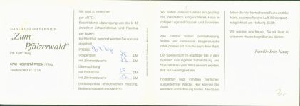 76848 W6741 Hofstätten , Pfalz Klapp AK Gasthaus Pension Zum Pfälzerwald Fritz Haag KEINE AK