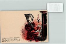 Lithographie Humor Frau Solo am Klavier Bildkarte HGL 1898 KEINE AK