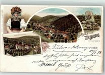 78098 W7740 Triberg im Schwarzwald 1898 Gebrauchsspuren Tracht Wallfahrtskirche Gerwig-Denkmal Lithographie Verlag Louis Glaser