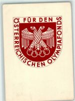 Wappen mit Doppeladler und der Inschrift Für den österreichischen Olympiafond Olympiade 1936 1936 Gebrauchsspuren
