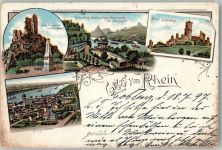 53639 W5330 Königswinter 1897 Lithographie Ruine Drachenfels Rolandseck Nonnwerth Ruine Godesberg