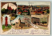 67500 Haguenau Hagenau 1916 Gebrauchsspuren St. Georgskirche Alter Brunnen Wasserturm Museum Dragoner Kaserne Lithographie Feldpost WK I Landst. Rekrut-Ausbildungs-Batl. 4. Kompagnie