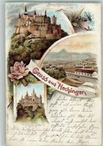 72379 W7450 Hechingen 1897 Gebrauchsspuren Lithographie Burg Hohenzollern Bahnhof