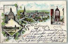73728 W7300 Esslingen am Neckar 1897 Gebrauchsspuren Lithographie Altes Rathaus Pliensautor