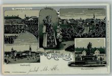 84503 W8262 Altötting 1900 Lithographie Prozession Blick vom Griess Kapellenplatz Marienbrunnen
